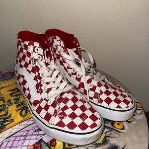Vans Filmore Hi Red and White Checkerboard High Top Sneakers